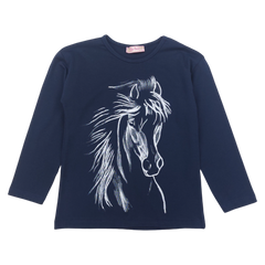 Cotton blouse horse girl navy blue Your Word 434-161024