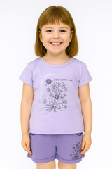 Komplet z szortami kwiaty dziewczęcy fiolet Breeze 21673-17625