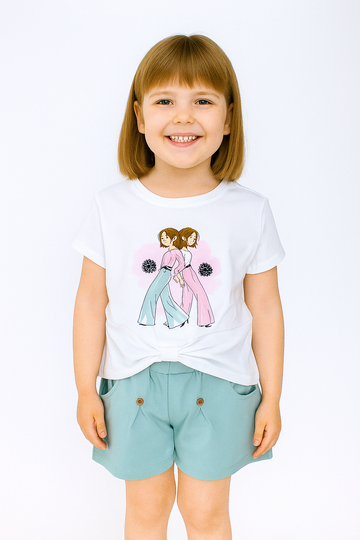 Komplet z szortami kwiaty dziewczęcy mięta Breeze 21693-17625-32