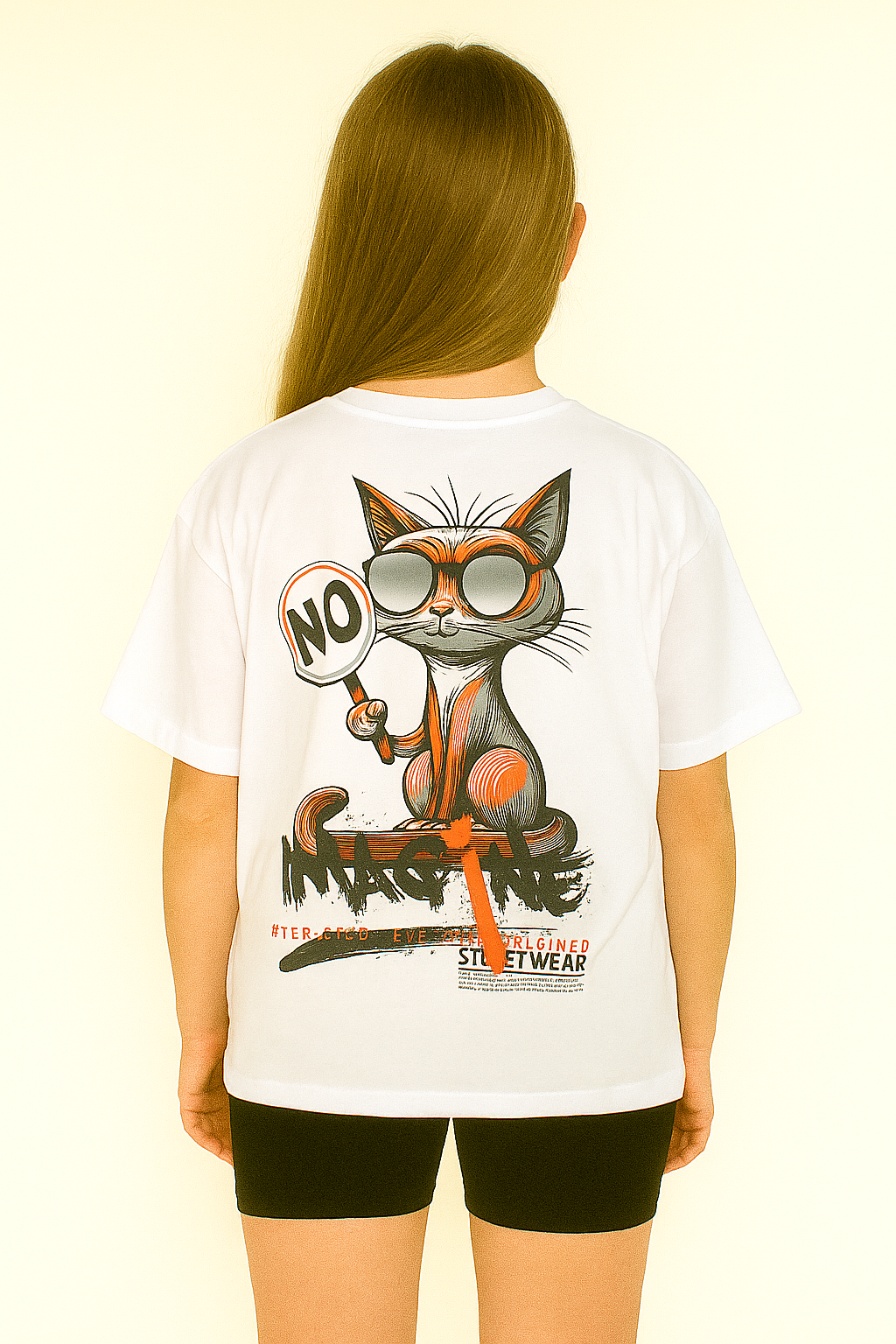 Bluzka oversize Kot dziewczęca biały Meybiy 2419-12625-3