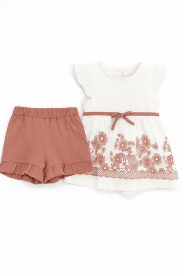 Komplet z Szortami Dziewczęcy Pudrowy Róż Osso 25-966-5625