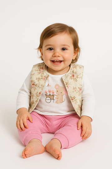 Komplet 3 częściowy z kamizelką dziewczęcy różowy Pat pat baby 4153-19825-40