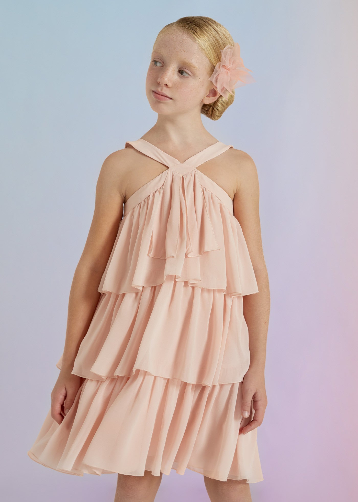 Abel & Lula 5031-2 Sukienka elegancka z falbankami dziewczynka kolor pastel - - #tag1# - #tag2# - #tag3# - #tag4#