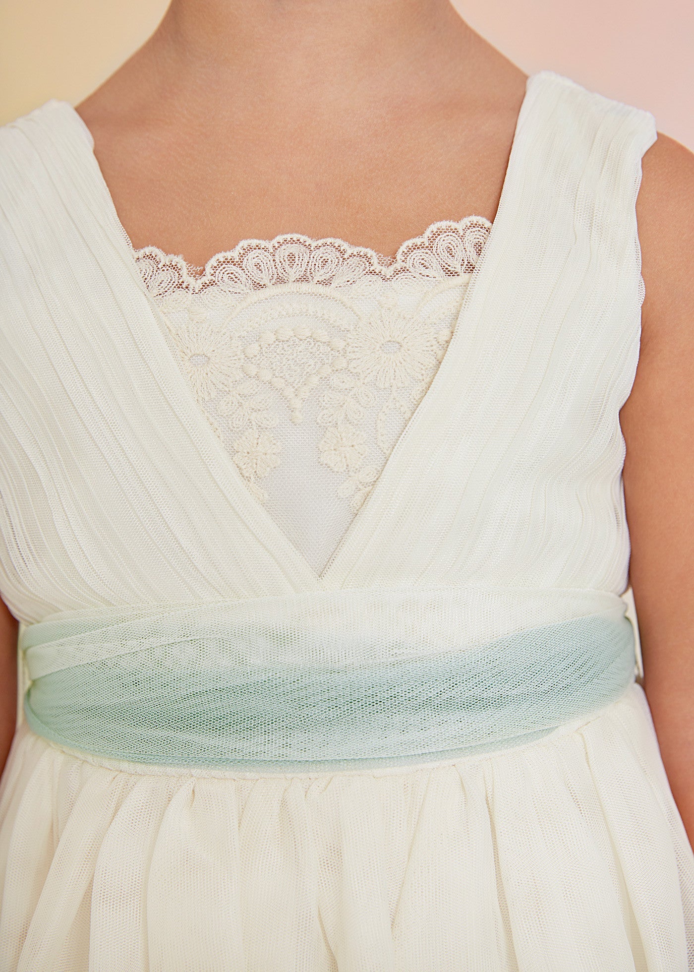 Abel & Lula 5033-4 Sukienka plisowana z tiulem dziewczynka kolor ecru-anise - - #tag1# - #tag2# - #tag3# - #tag4#