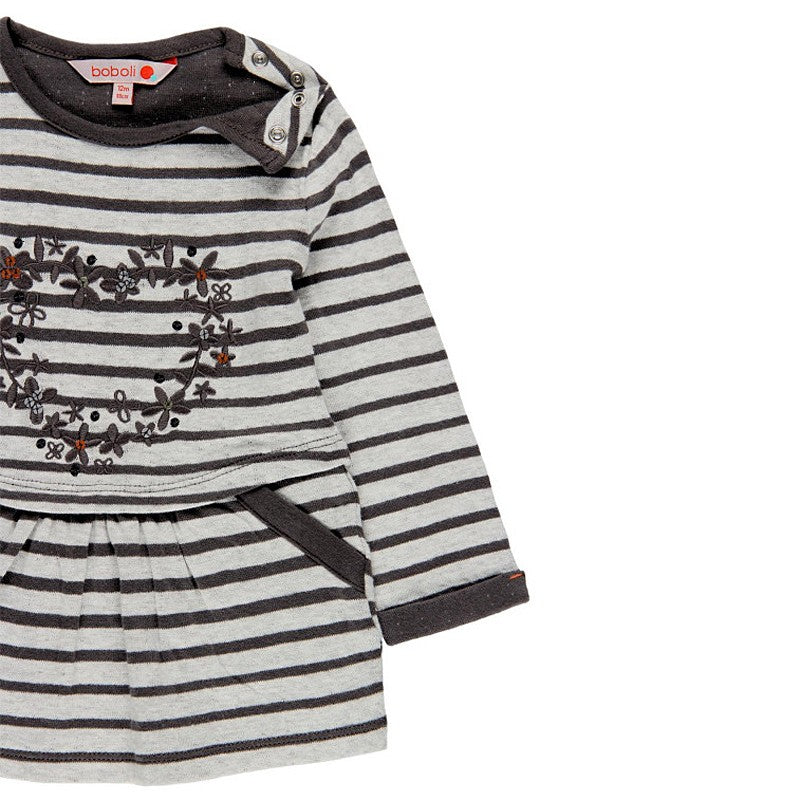 Bawełniana sukienka w paski dla dziewczynki Boboli 228079-9197 szary -  - #tag1# - #tag2# - #tag3# - #tag4#