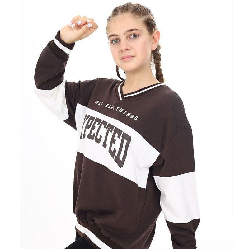 Bluza W Serek dziewczynka czekolada 8015-131123 GKMOD - - #tag1# - #tag2# - #tag3# - #tag4#