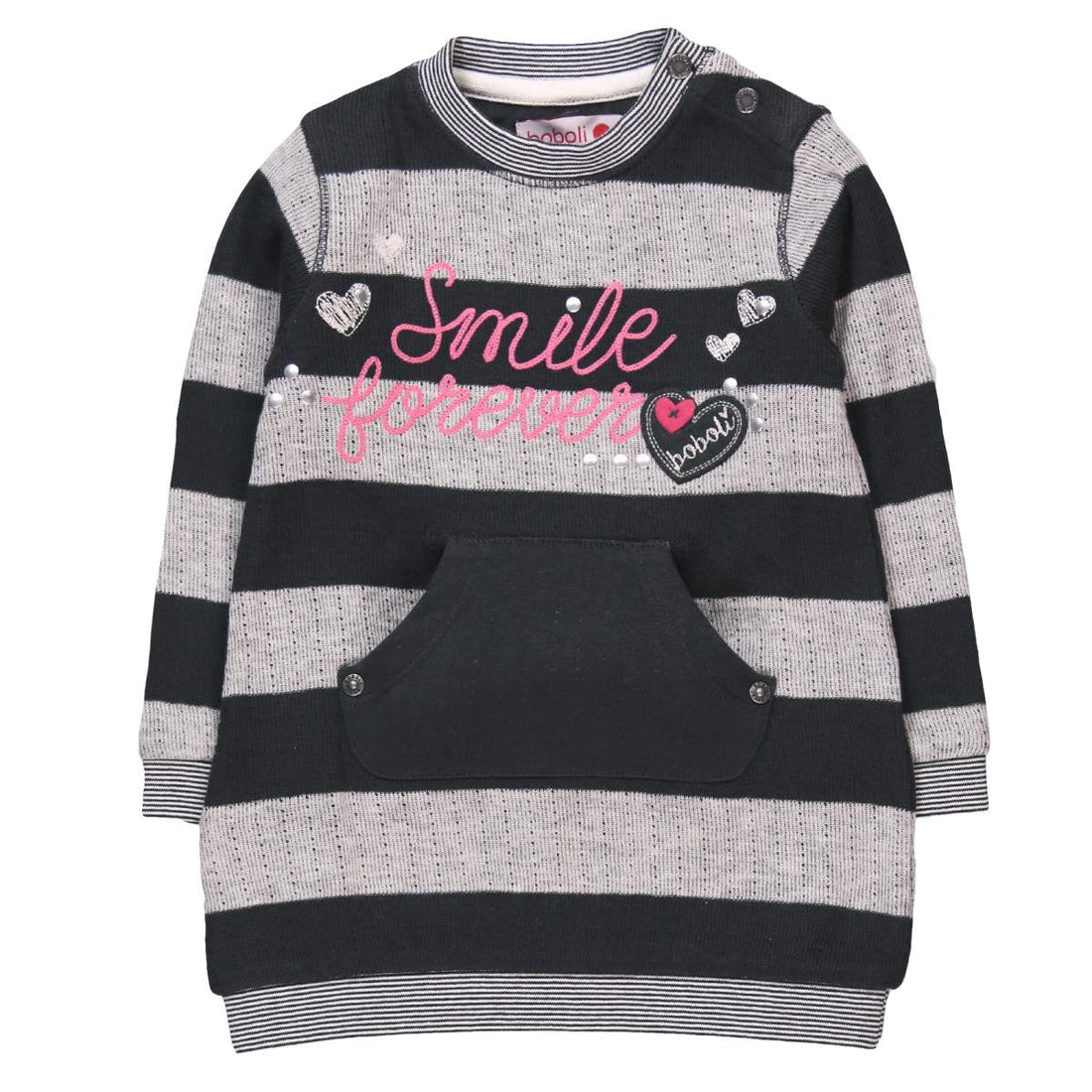 Boboli 244066_9609 Sukienka dzianina pasy kolor szary -  - #tag1# - #tag2# - #tag3# - #tag4#