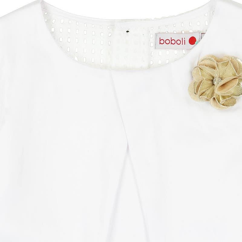 Boboli 725060-1100 Bluzka dla dziewczynki satynowa kolor biały - - #tag1# - #tag2# - #tag3# - #tag4#