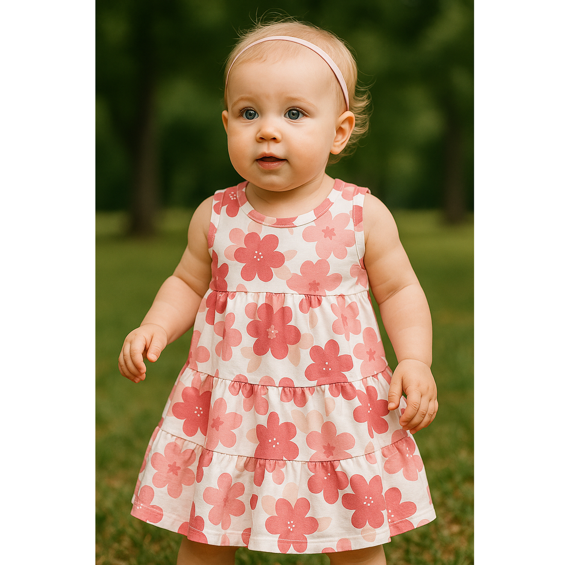 Sukienka w kwiaty bawełniana dziewczęca malinowy Mini Word 18183-13525