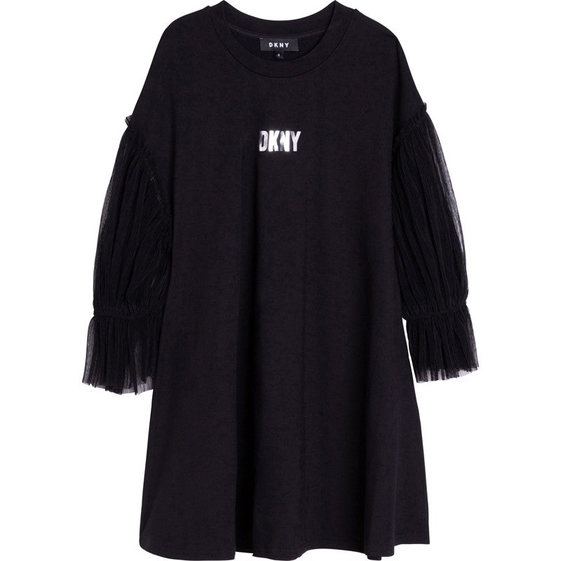 DKNY D32806-09B Sukienka z tiulem dziewczęca kolor czarny - - #tag1# - #tag2# - #tag3# - #tag4#
