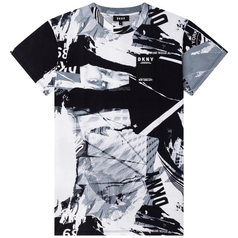 DKNY D32827-N50 Sukienka z nadrukiem dziewczęca kolor biały/czarny - - #tag1# - #tag2# - #tag3# - #tag4#