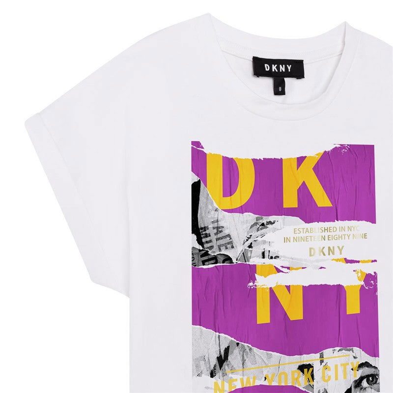 DKNY D35S03-N09 Koszulka z krótkim rękawem dziewczęca kolor biały/fiolet -  - #tag1# - #tag2# - #tag3# - #tag4#