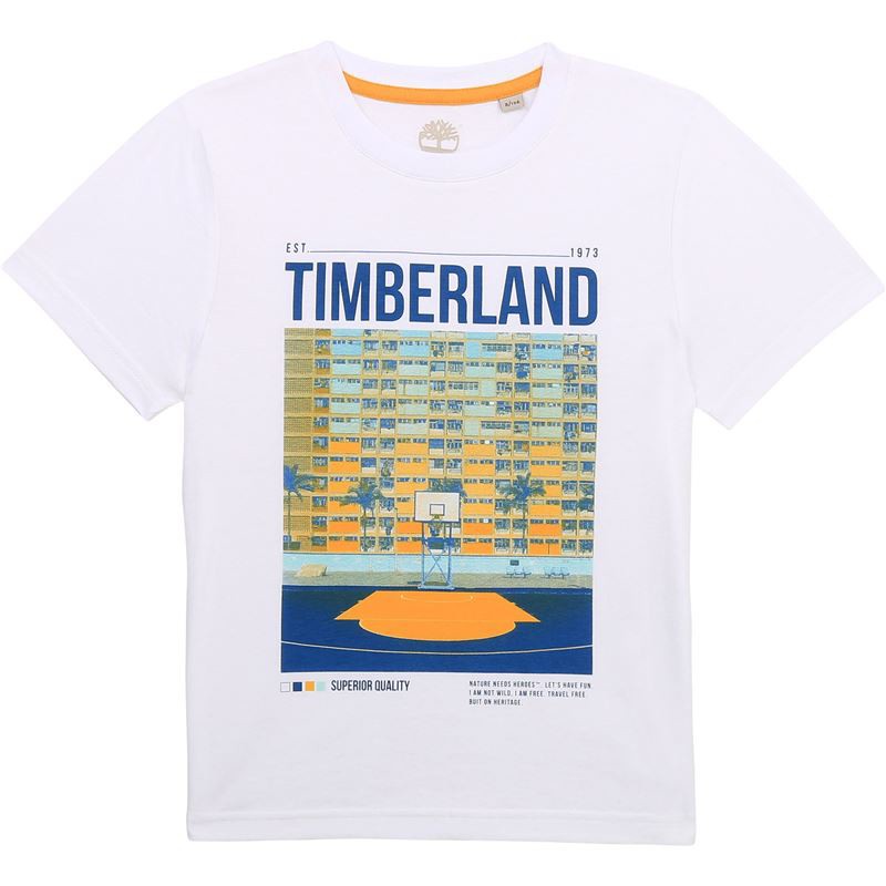 Koszulka z krótkim rękawem chłopięca TIMBERLAND T25R77-10B kolor biały - - #tag1# - #tag2# - #tag3# - #tag4#