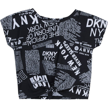 Koszulka z wiązaniem dziewczęca DKNY D35R30-M41 kolor czarny - - #tag1# - #tag2# - #tag3# - #tag4#