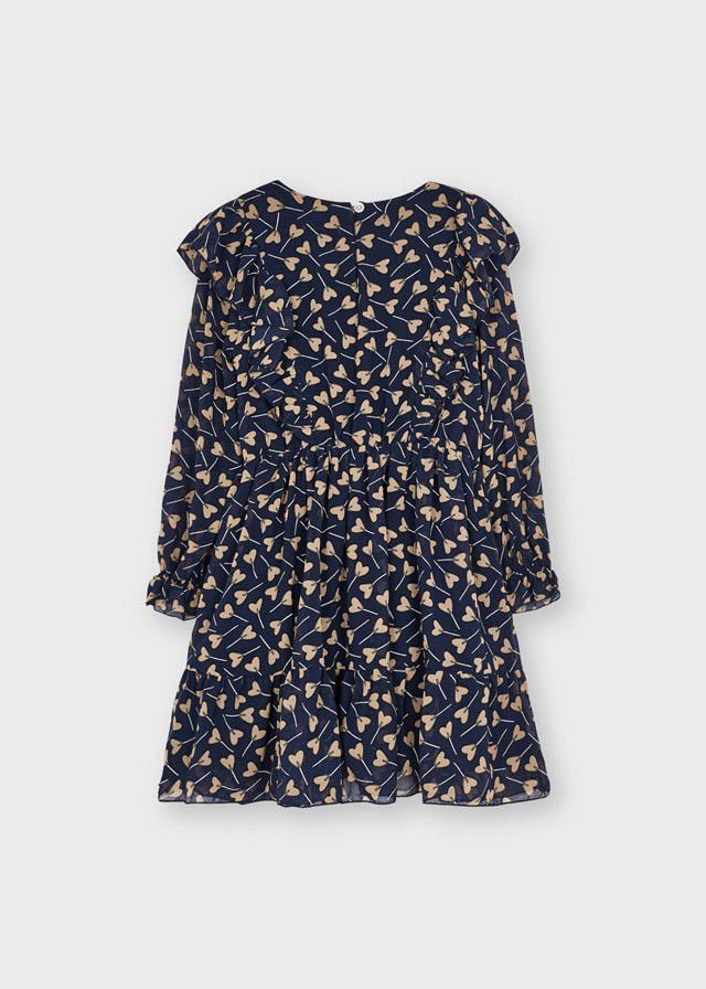 Mayoral 11-04929-021 Sukienka z nadrukiem dziewczynka 4929-21 brąz/granat -  - #tag1# - #tag2# - #tag3# - #tag4#