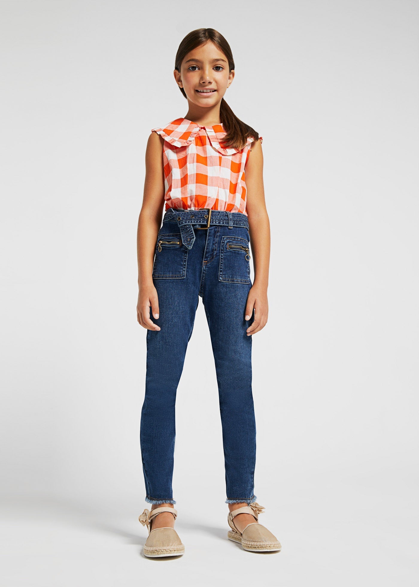 Mayoral 22-06571-038 Spodnie jeansowe cropped dziewczynka 6571-38 ciemny - - #tag1# - #tag2# - #tag3# - #tag4#