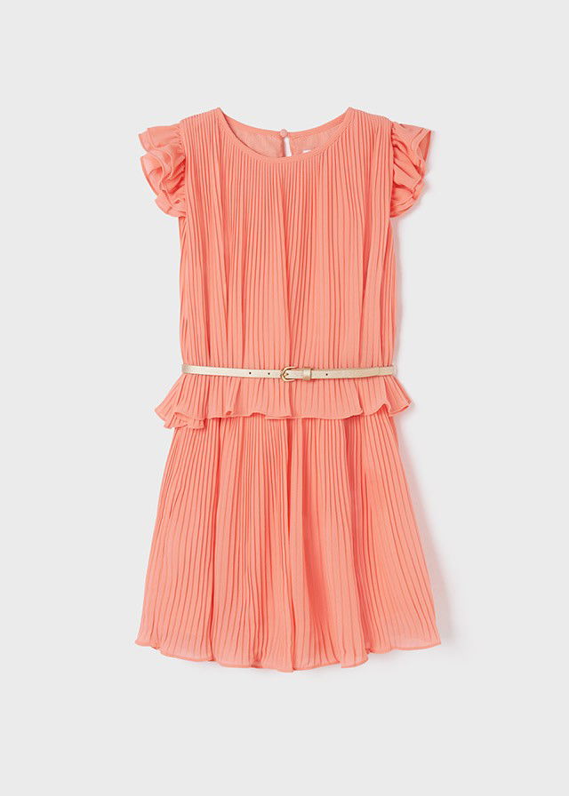 Mayoral 22-06959-051 Sukienka z plisami dziewczynka 6959-51 koralowy -  - #tag1# - #tag2# - #tag3# - #tag4#