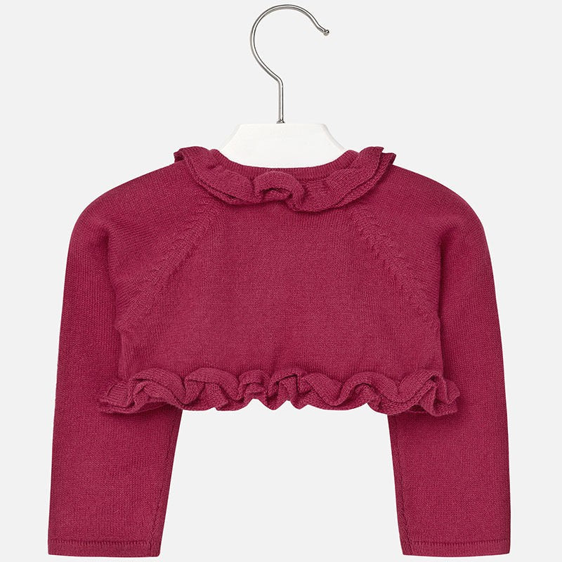 Mayoral 2324-92 Sweter rozpinany trykot falbanki kolor Czerwona porzeczka - - #tag1# - #tag2# - #tag3# - #tag4#