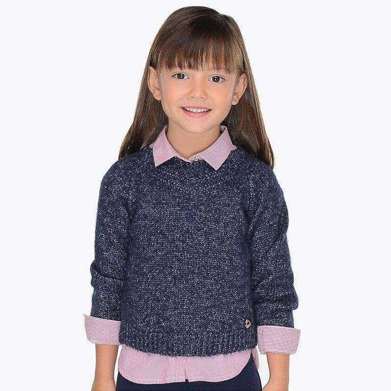 Mayoral 4322-32 Sweter dziewczęcy wkładany przez głowę granat - - #tag1# - #tag2# - #tag3# - #tag4#