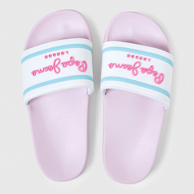 Pepe Jeans Klapki SLIDER LOGO GIRL SS22 junior girl PGS70045-800 WHITE -  - #tag1# - #tag2# - #tag3# - #tag4#