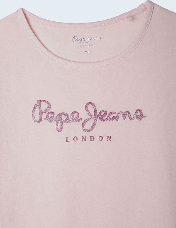 Pepe Jeans Koszulka HANA GLITTER S/S junior dziewczyna PG501567-315 różowy - - #tag1# - #tag2# - #tag3# - #tag4#
