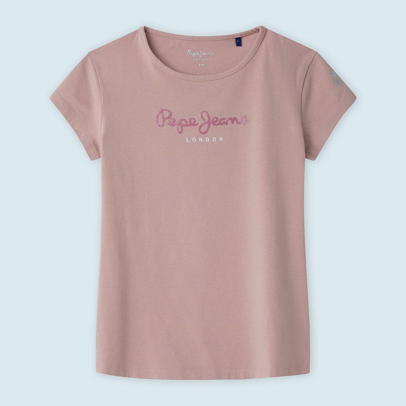 Pepe Jeans Koszulka z logo HANA GLITTER L/S junior dziewczyna PG501364-305 SOFT PINK - - #tag1# - #tag2# - #tag3# - #tag4#
