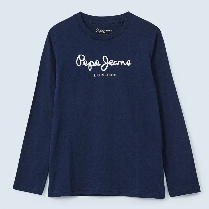 Pepe Jeans Koszulka z logo NEW HERMAN junior chłopak PB501010-595 NAVY - - #tag1# - #tag2# - #tag3# - #tag4#
