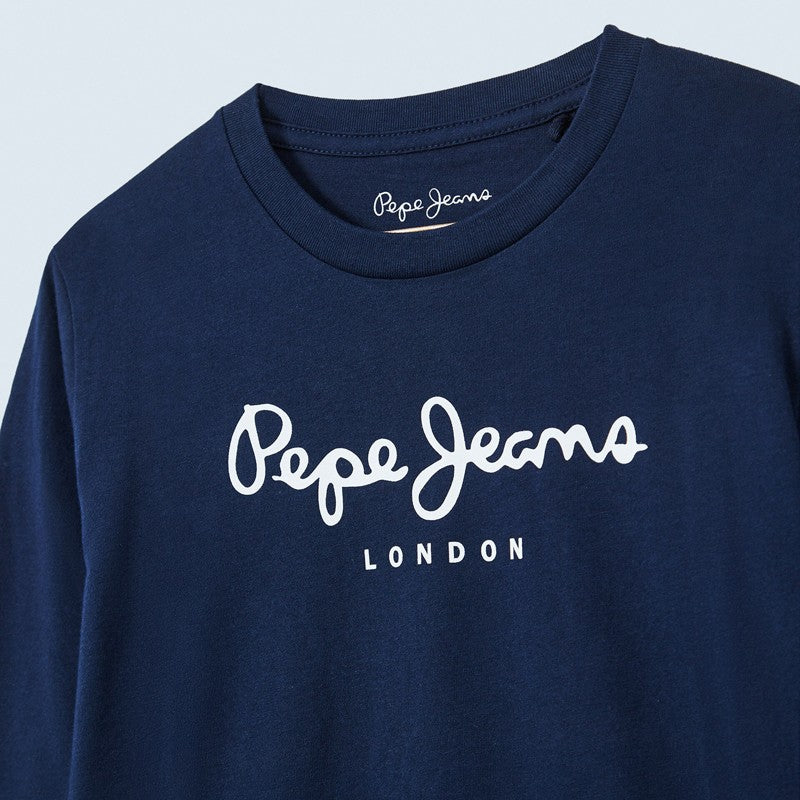 Pepe Jeans Koszulka z logo NEW HERMAN junior chłopak PB501010-595 NAVY - - #tag1# - #tag2# - #tag3# - #tag4#