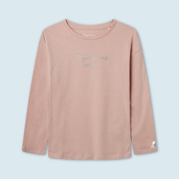 Pepe Jeans Koszulka z logo NURIA L/S junior dziewczyna PG502319-305 SOFT PINK - - #tag1# - #tag2# - #tag3# - #tag4#