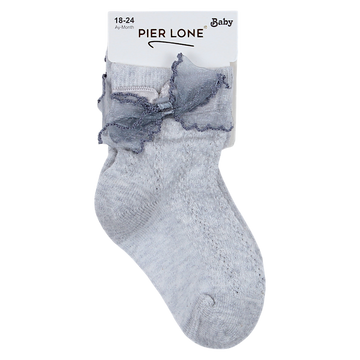 Skarpetki ażurkowe z kokardką dziewczęce popiel Pier Lone P-1886-14425