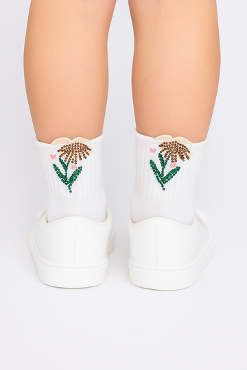 Skarpetki dziewczęce kremowe z cyrkonią kwiat Pier Lone P-2822-17625