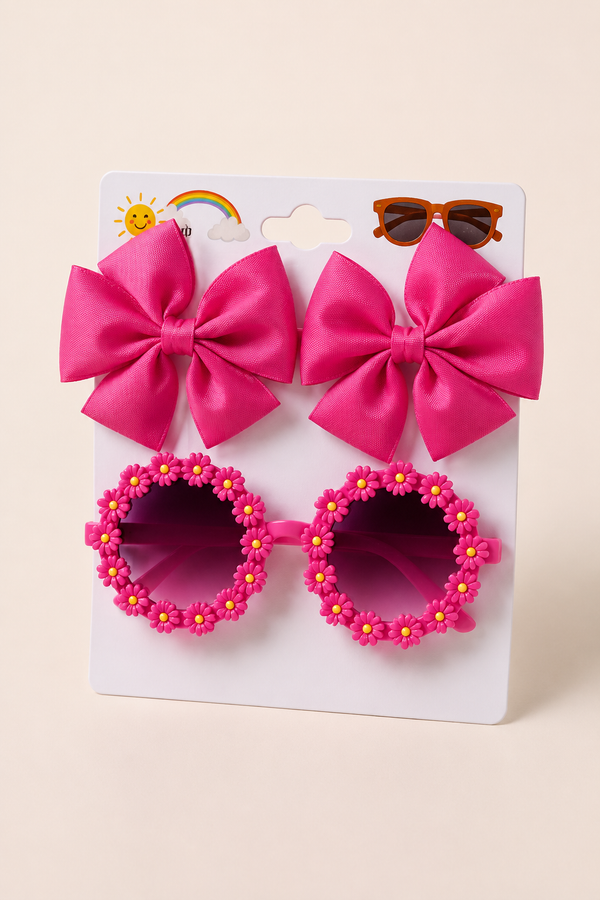 Zestaw 2 spinki i okulary dziewczęcy amarant KidsBows 6045-24526-62