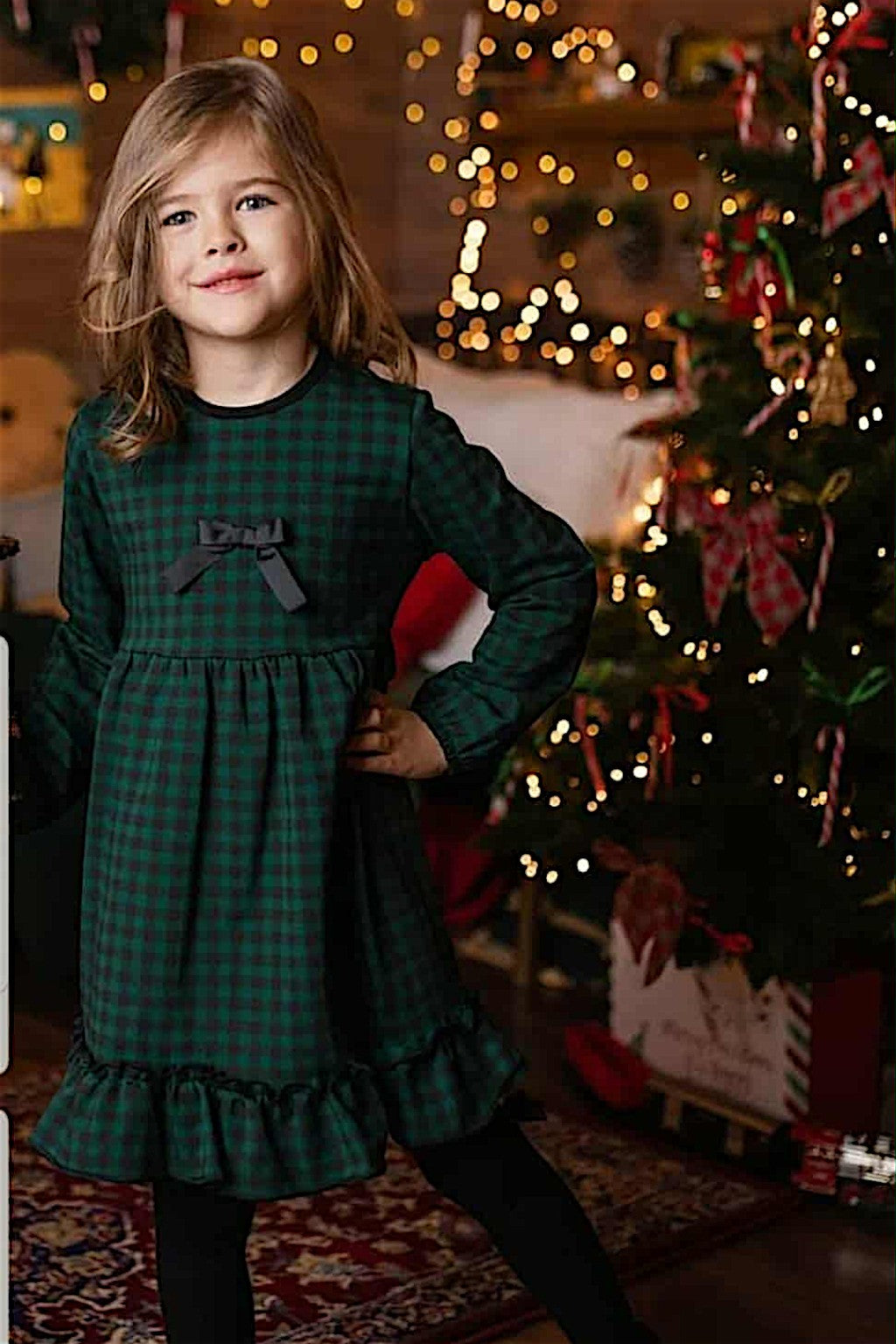Checkered dress for girls green Guliwerkids 12996-161224-48