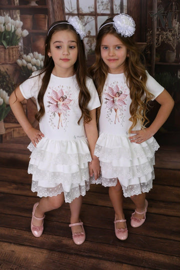 Sukienka baletnica dziewczęca kremowa MałaMi 1878-5326-28