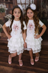 Sukienka baletnica dziewczęca kremowa MałaMi 1878-5326-28