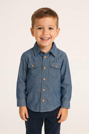 Koszula jeansowa chłopięca, kolor jeans, Woorage, 1998-111225-26
