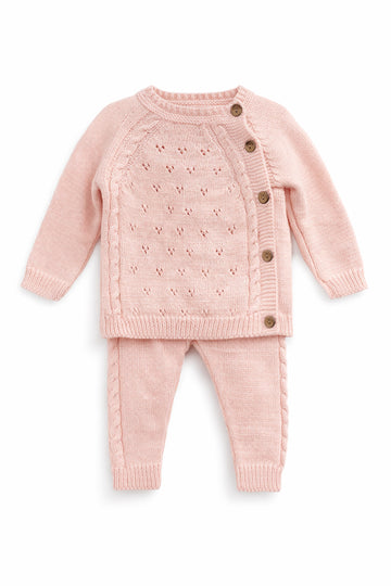 Komplet sweterkowy dziewczęcy różowy Becol 1613-30126-40