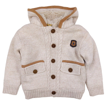 Boy's warm sheepskin sweater with hood beige Oscar Star 8692448-13924