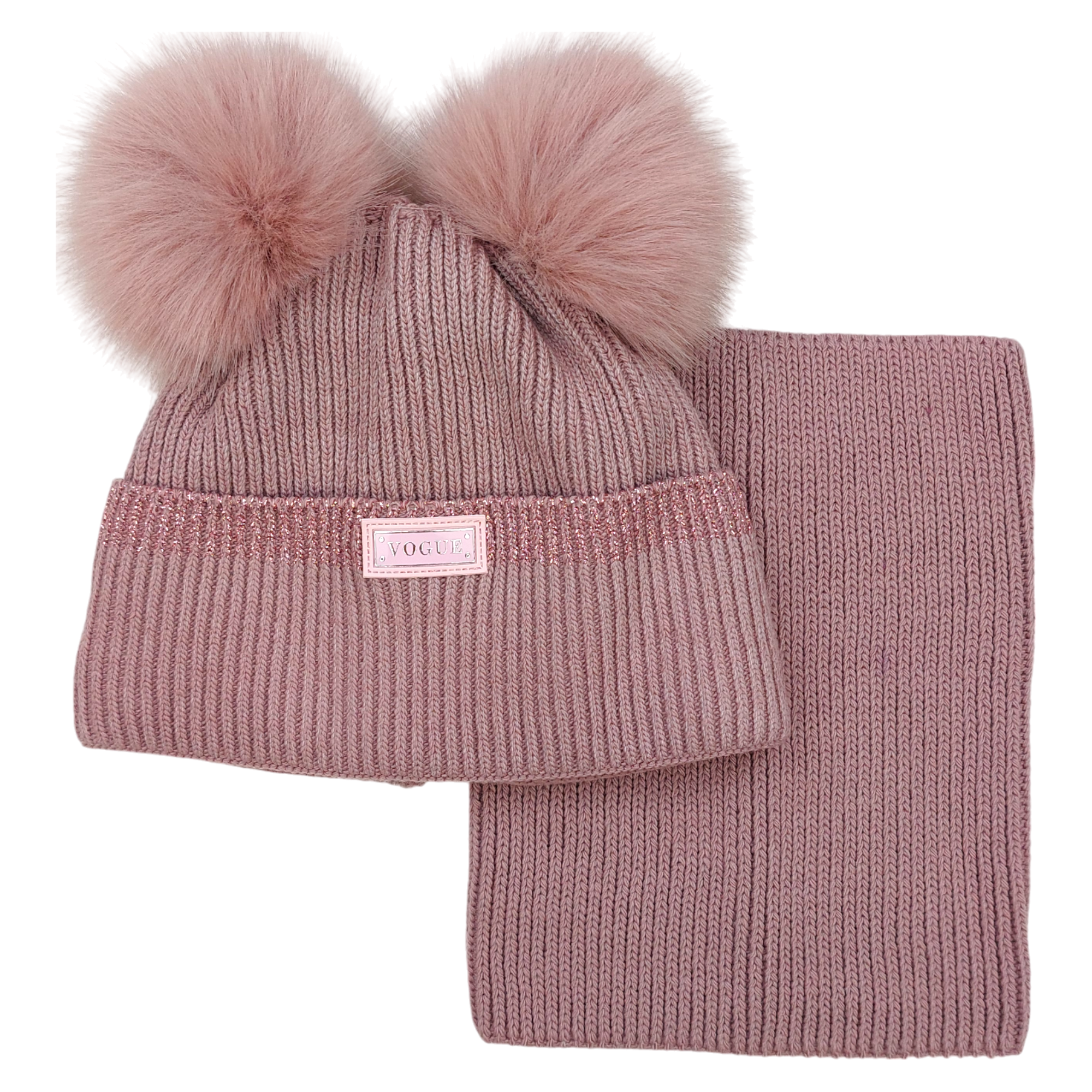 Set aus Mütze und Snood mit Bommel für Mädchen, meliert Ambra J-1-241024-47