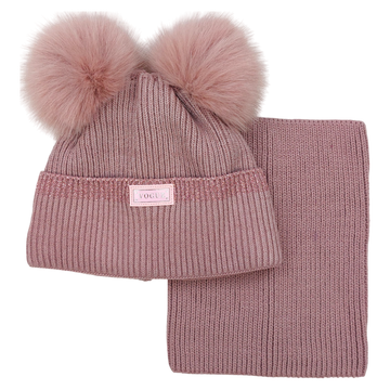Set aus Mütze und Snood mit Bommel für Mädchen, meliert Ambra J-1-241024-47