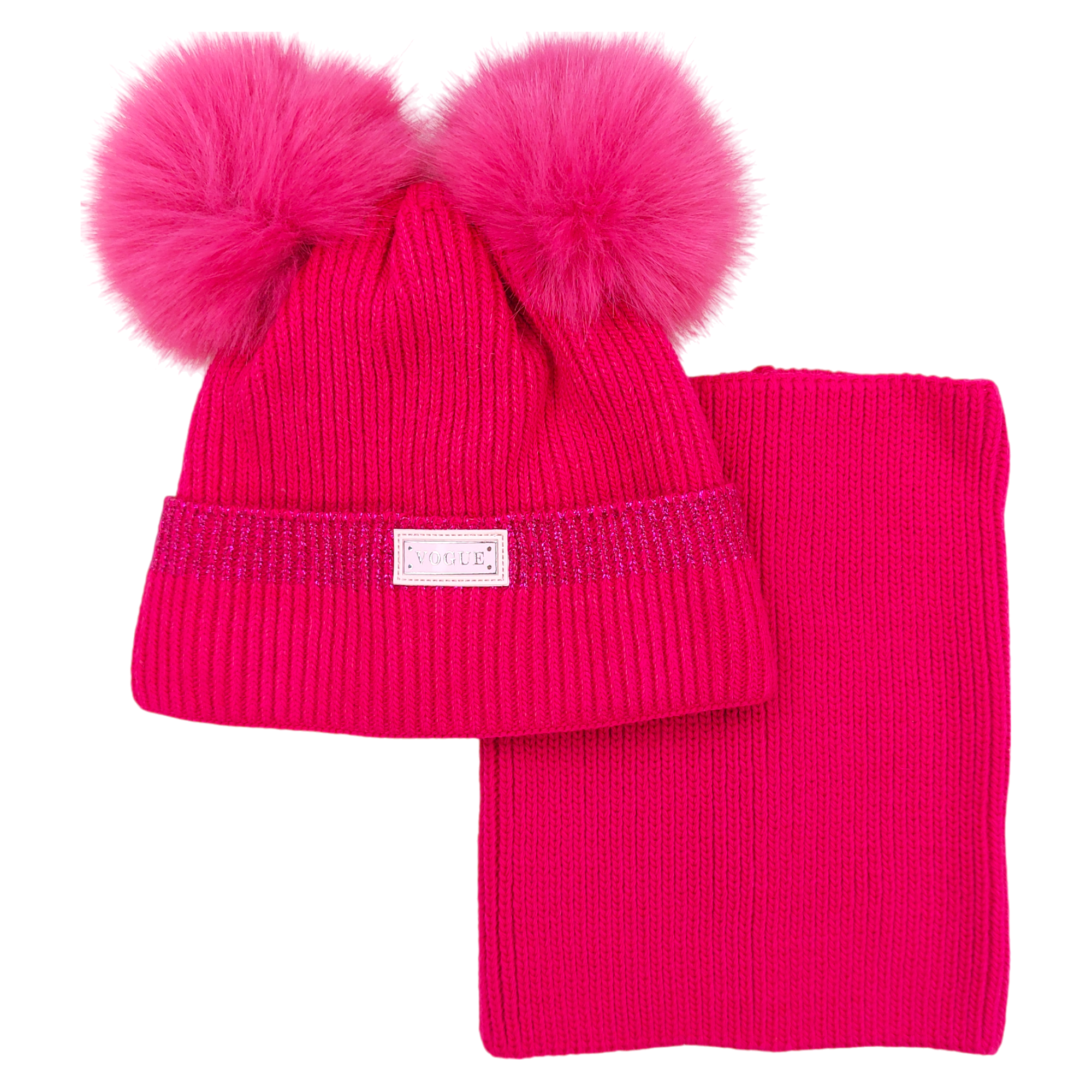 Set aus Mütze mit Schal und Bommel für Mädchen, fuchsia, Ambra J-1-241024-21
