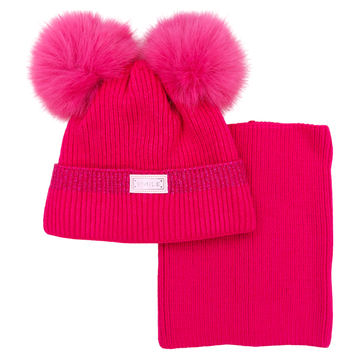 Set aus Mütze mit Schal und Bommel für Mädchen, fuchsia, Ambra J-1-241024-21