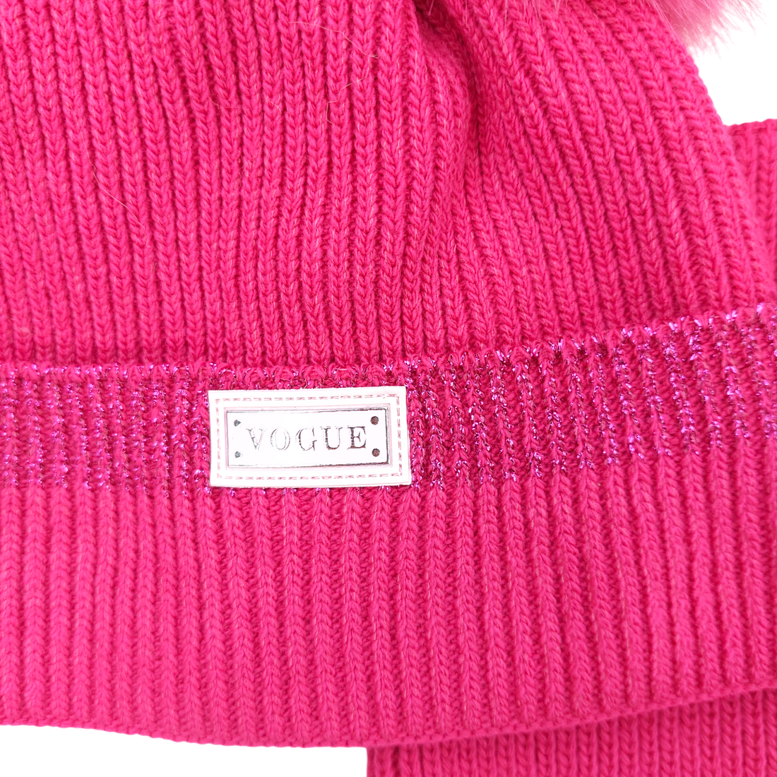 Set of a hat with a snood with a pompom for girls, fuchsia, Ambra J-1-241024-21