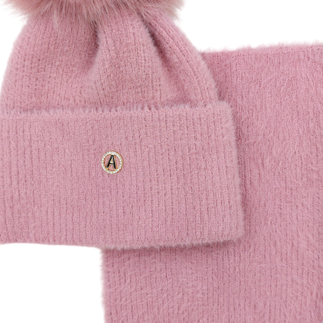 Set of hat with snood alpaca girl powder pink Ambra N-27-241024-39