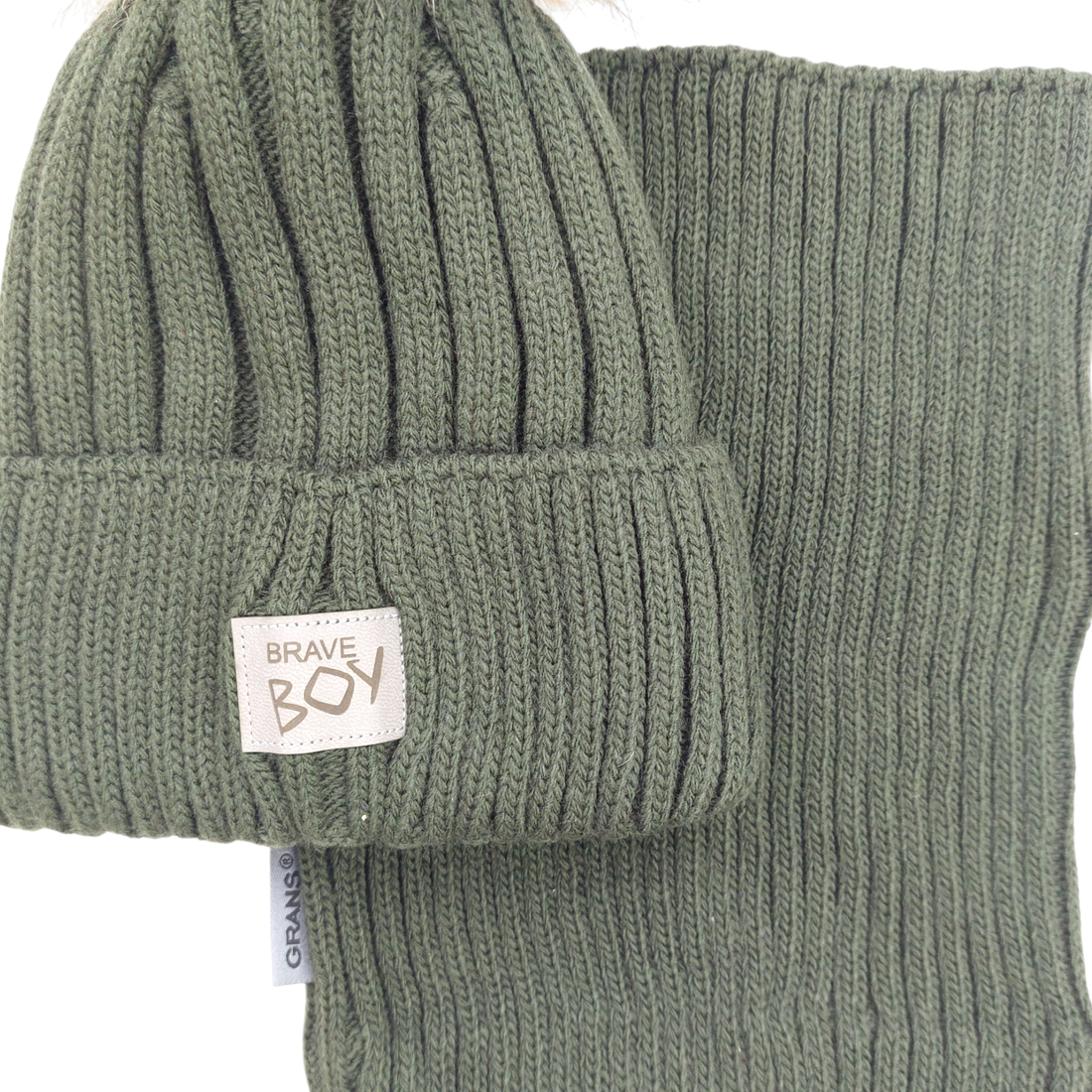 Set of hat with snood for boys green Grans KA-32-241024-48