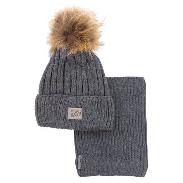 Set of hat with scarf for boys, gray, Grans KA-32-241024-42