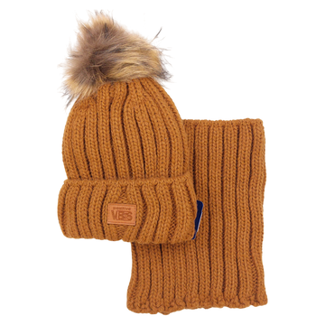 Set of hat with a snood with a pompom for boys camel Agbo K-41-241024-6