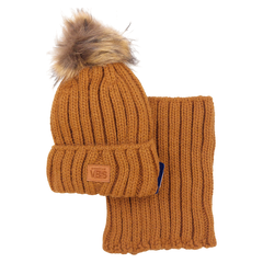 Set of hat with a snood with a pompom for boys camel Agbo K-41-241024-6