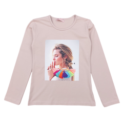 Mädchen Baumwollbluse mit Perlen, beige, Your Word 434-161024