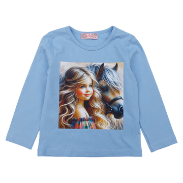 Cotton blouse with horse for girls blue Your Word 5462-191024-35